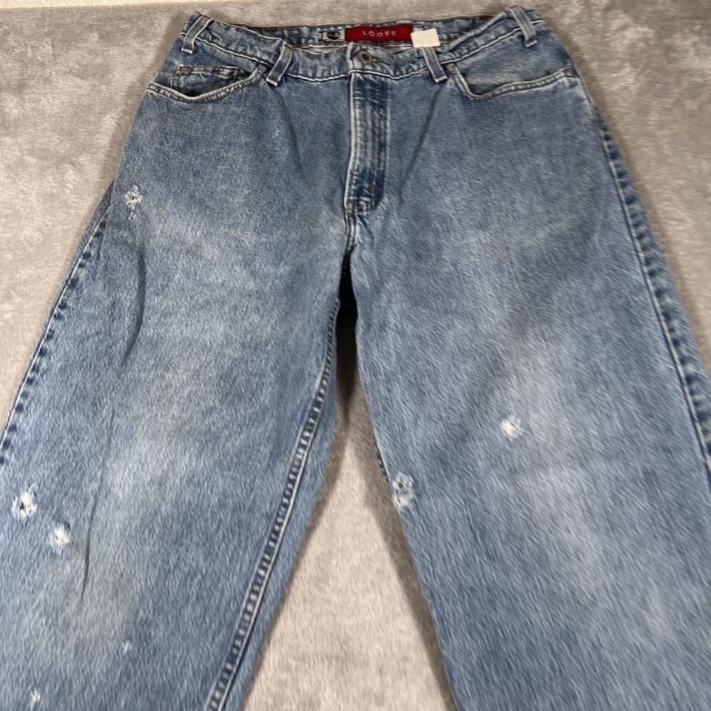 Vintage Levis SilverTab Loose Jeans Mens 34x31 Blue Distressed Frayed Hem 90s - Picture 3 of 12